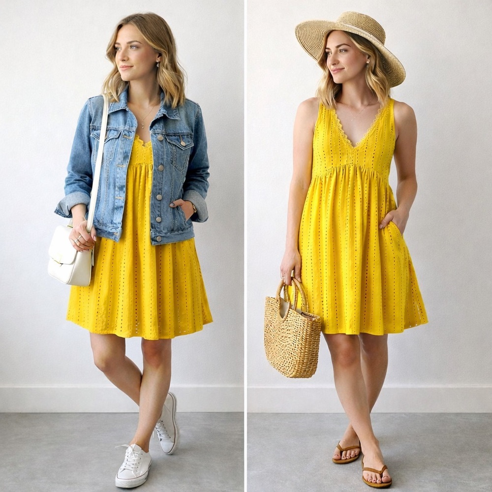 Cupshe Sunny Yellow Eyelet Mini Dress
